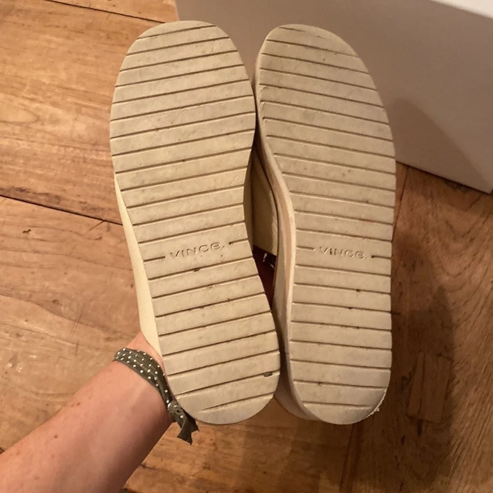 Preloved Vince Sarria Genuine Leather Wedge Mules 9.5 Sandstone Cream with box - Picture 7 of 11